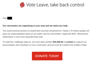 Vote Leave email on Turkey and NHS