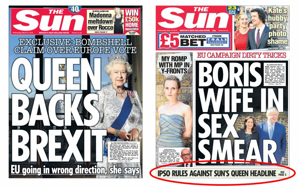 Sun "Queen backs Brexit" error and correction