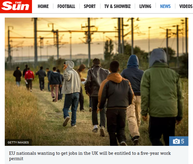 Sun article with migrant picture