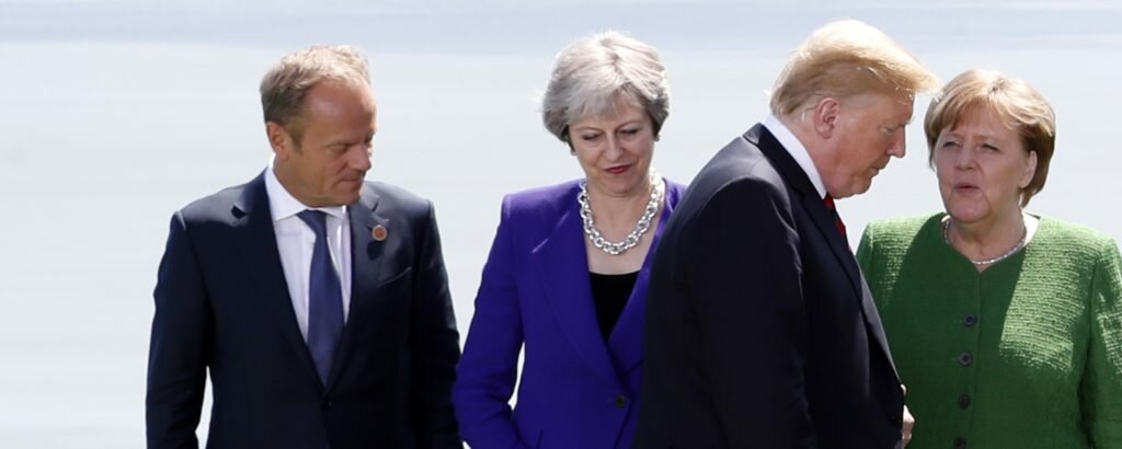 Donald Trump, Theresa May and Angela Merkel at G7 summit